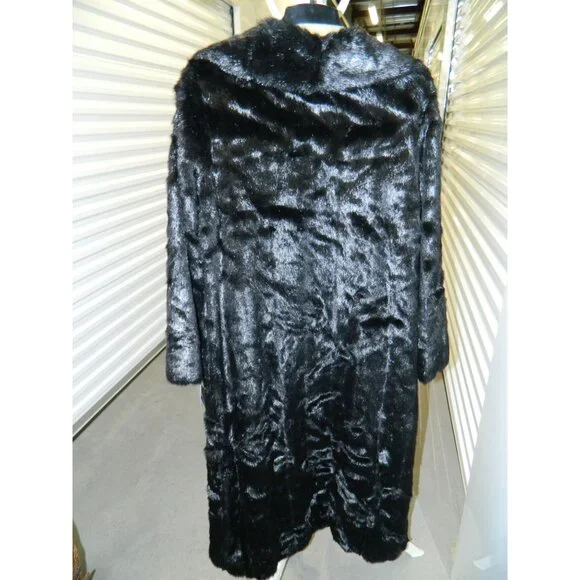 Pamela McCoy Collection Black Faux Fur Long Coat Size L 52" Long With Tags New - Picture 14 of 16